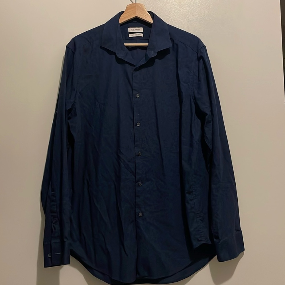 Calvin Klein Slim Fit Pattern Blue Dress Shirt - 16 1/2 - 34/35